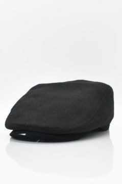 Erkek Şapka Trend Flat Cap Yün Kasket Siyah