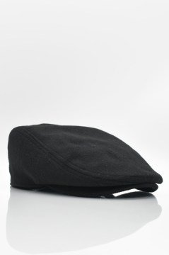 Erkek Şapka Trend Flat Cap Yün Kasket Siyah