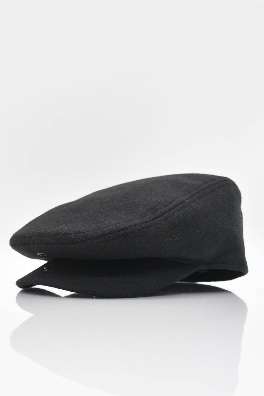 Erkek Şapka Trend Flat Cap Yün Kasket Siyah