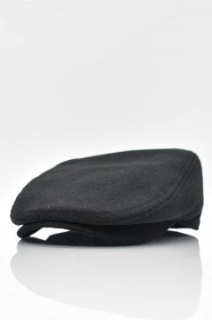 Erkek Şapka Trend Flat Cap Yün Kasket Siyah