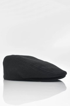 Erkek Şapka Trend Flat Cap Yün Kasket Siyah