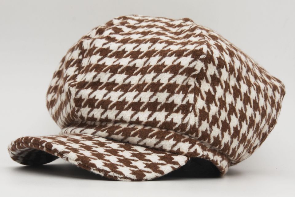 Kadın Kazayağı Desen Yün Kasket Şapka