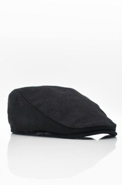 Siyah Yünlü Kışlık Erkek Kasket Driver Şapka Flat Cap