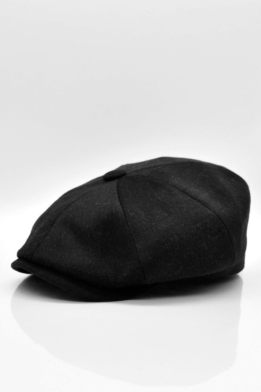 Erkek Şapka Siyah Yün Kasket Flat Cap