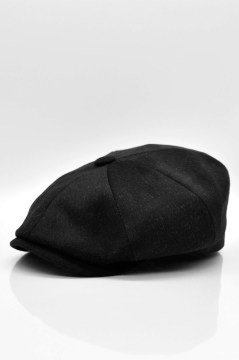 Erkek Şapka Siyah Yün Kasket Flat Cap