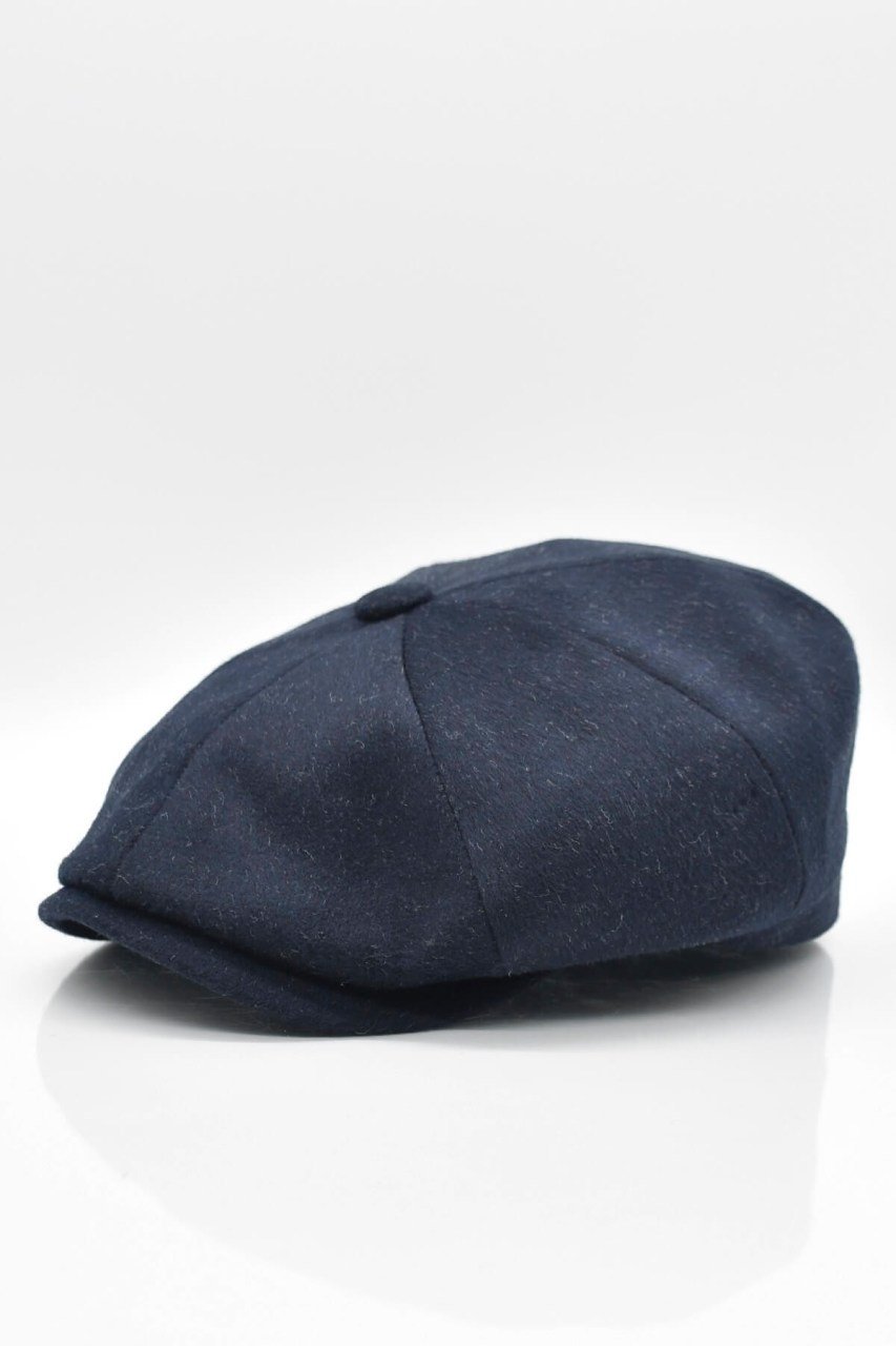 Erkek Şapka Lacivert Yün Kasket Flat Cap