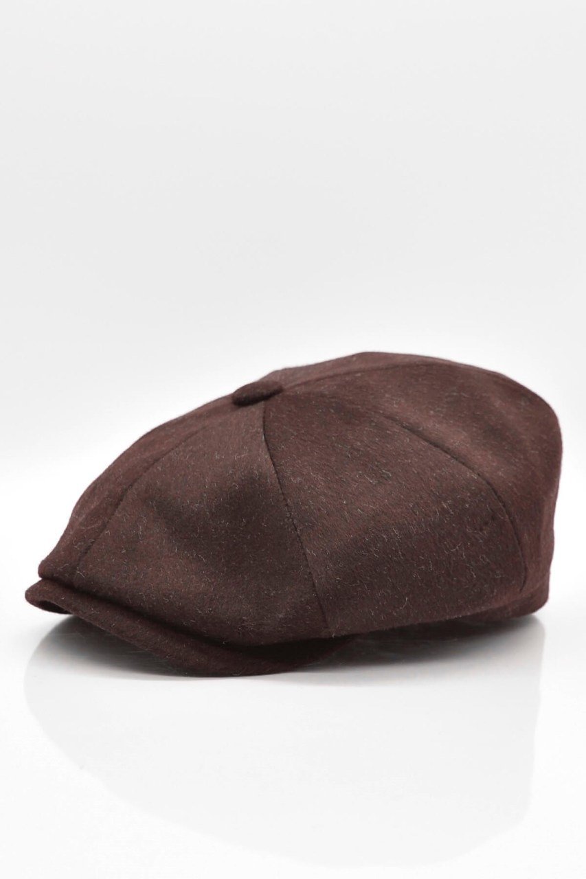 Erkek Şapka Kahve Yün Kasket Flat Cap
