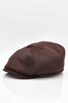 Erkek Şapka Kahve Yün Kasket Flat Cap