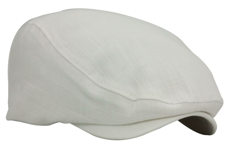 Beyaz Kasket Pamuklu London Flat Cap Şapka