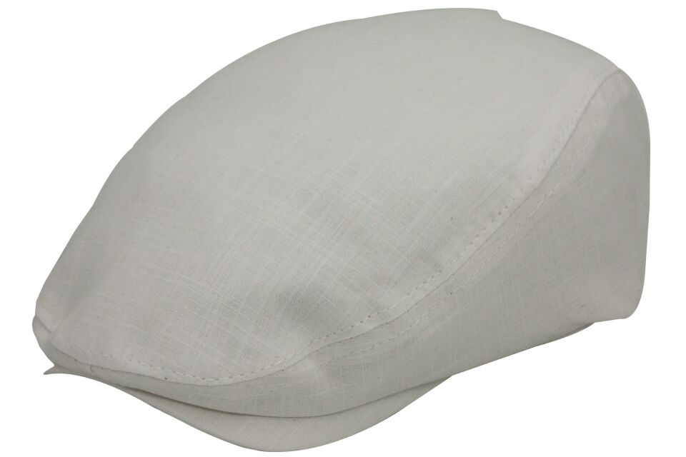 Beyaz Kasket Pamuklu London Flat Cap Şapka