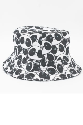 Panda Desenli Bucket Şapka Desenli Kadın Kova Şapka Unisex