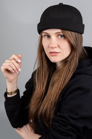 Hiphop Kadın Şapka Docker %100 pamuk Siyah Tokalı