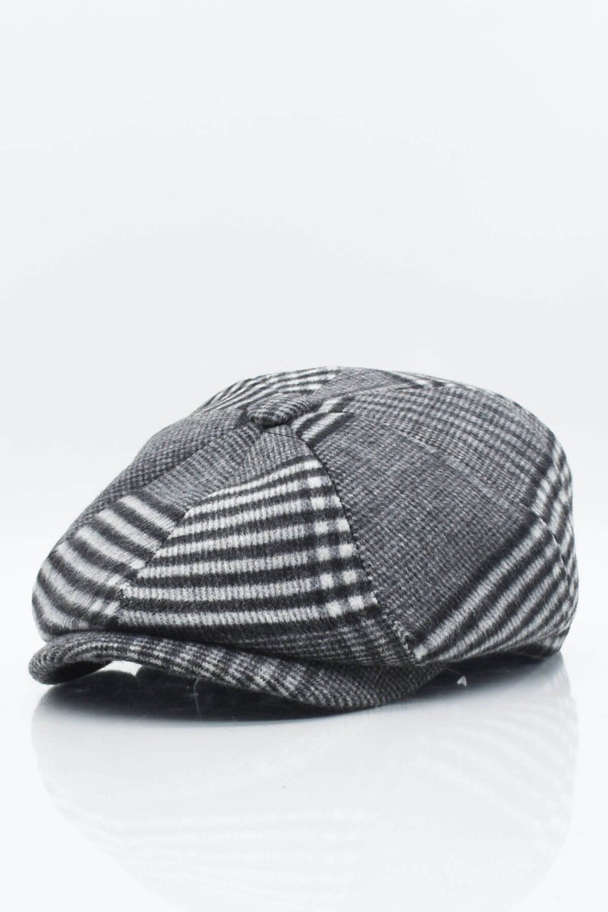 Erkek İngiliz Premium Newsboy Ekose Kasket-Gri Siyah