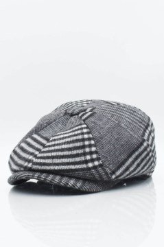 Erkek İngiliz Premium Newsboy Ekose Kasket-Gri Siyah