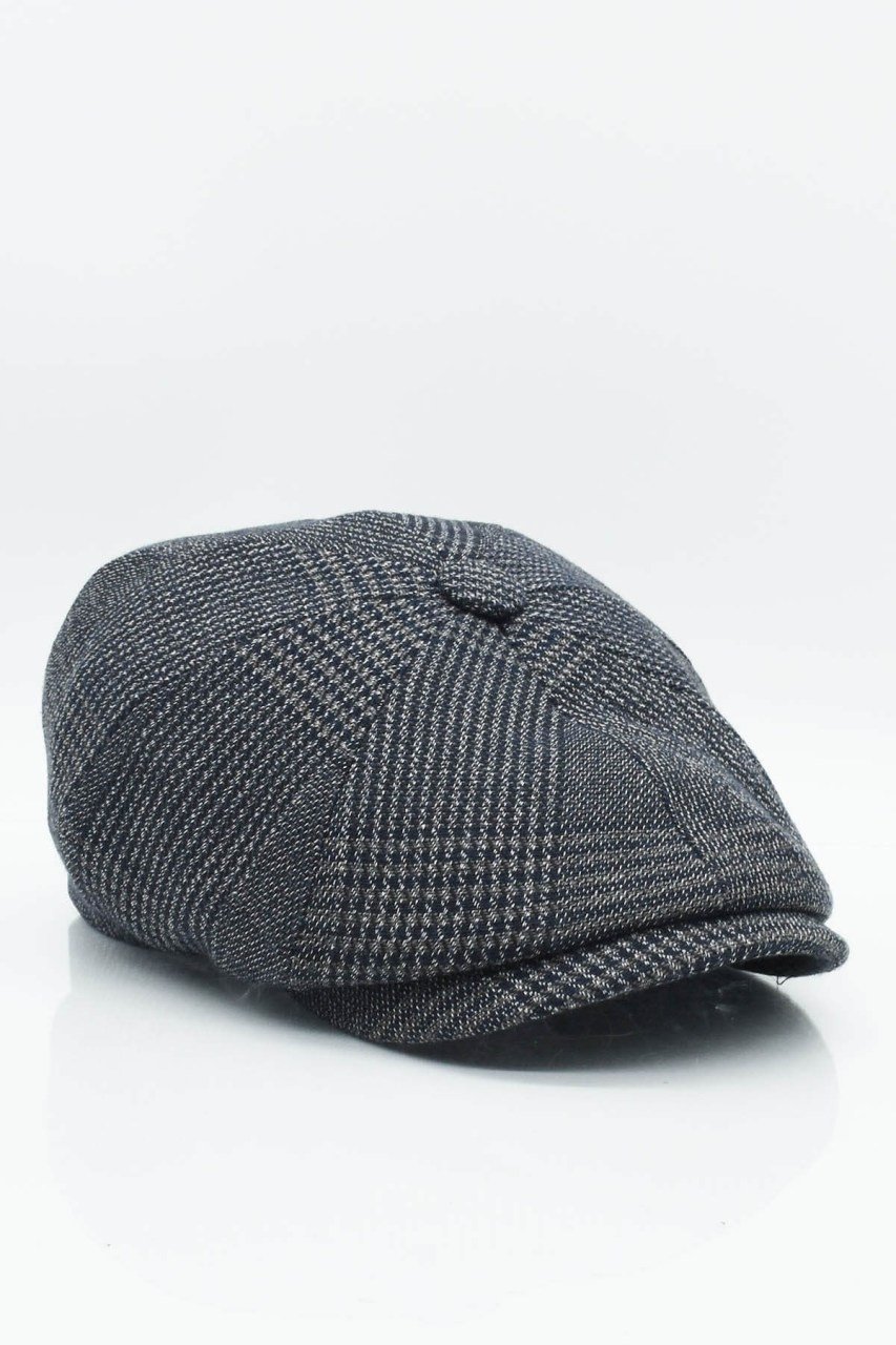 Erkek İngiliz Premium Newsboy Gümüş Çizgili Kasket-Lacivert