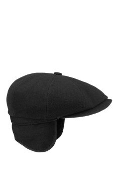 Siyah Erkek Yün Kasket Kulaklı Şapka Flat Cap