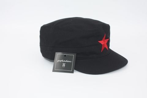 Yazlık Erkek Şapka Kastro Şapka Yıldız Nakışlı Siyah