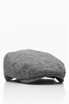 Erkek Kasket Balıksırtı Flat Cap Termal Yün Şapka-Füme