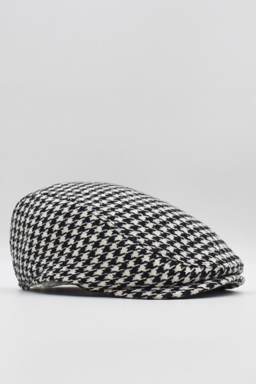 Desenli Ekru Erkek Kasket Driver Şapka Flat Cap