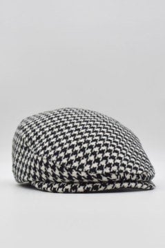 Desenli Ekru Erkek Kasket Driver Şapka Flat Cap