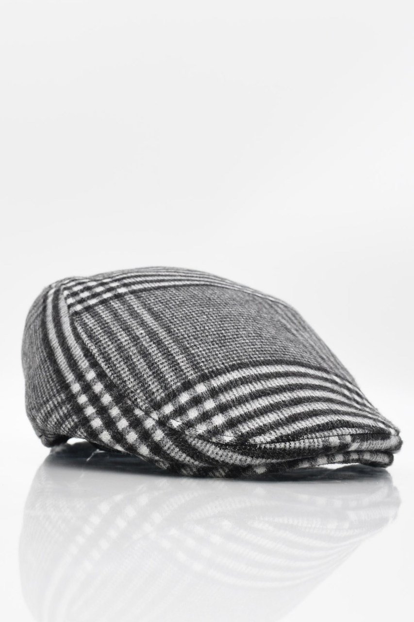 Erkek Kasket Yün Ekose Tartan Scotch Cap Şapka Antrasit