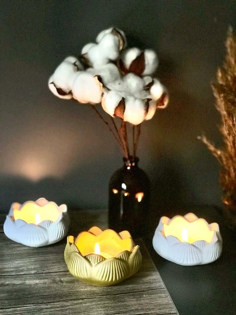 Lotus Çiçeği Mumluk 3'lü Set
