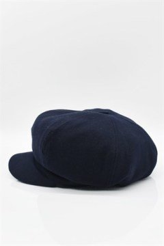 Lacivert Bayan Şapka Kadın Kasket Yün Flat Cap