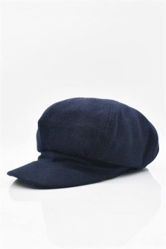 Lacivert Bayan Şapka Kadın Kasket Yün Flat Cap