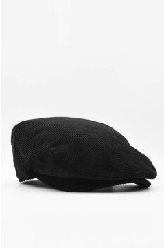 Erkek Kasket Kadife Siyah Şapka Flat Cap