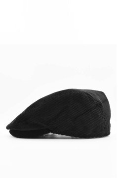 Erkek Kasket Kadife Siyah Şapka Flat Cap