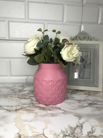 Vazo Venüs Dekoratif Desenli Vazo Saksı Şeker Pembe