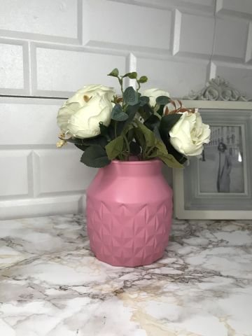 Vazo Venüs Dekoratif Desenli Vazo Saksı Şeker Pembe