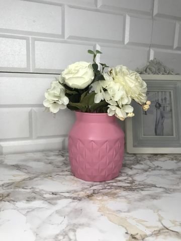 Vazo Venüs Dekoratif Desenli Vazo Saksı Şeker Pembe