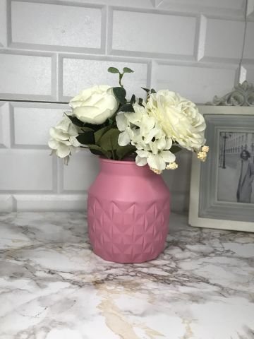 Vazo Venüs Dekoratif Desenli Vazo Saksı Şeker Pembe