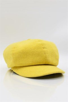 Sarı Bayan Şapka Kadın Kasket Yün Flat Cap