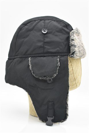 Şapka Siyah Kürklü Kışlık Avcılık Balıkçılık Outdoor Şapka