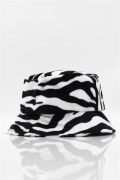 Kadın Zebra Desenli Yumuşak Bucket Şapka Siyah-Beyaz