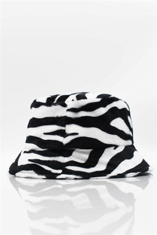 Kadın Zebra Desenli Yumuşak Bucket Şapka Siyah-Beyaz