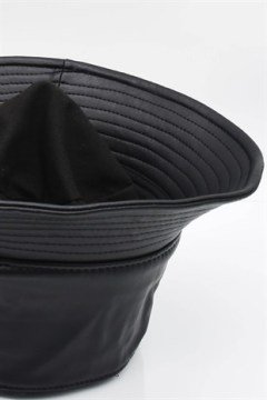 Kadın Suni Deri Kışlık Bucket Balıkçı Şapka-Siyah