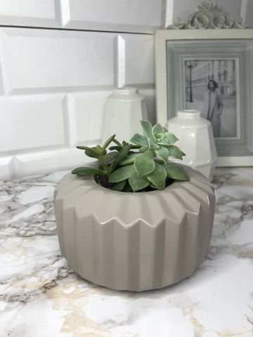 Geometrik Saksı Veya Mumluk Antrasit Hediyelik Saksılık Bej