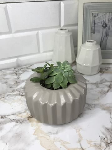Geometrik Saksı Veya Mumluk Antrasit Hediyelik Saksılık Bej