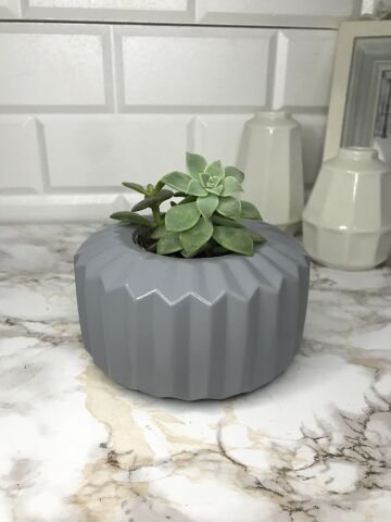 Geometrik Saksı Veya Mumluk Antrasit Hediyelik Saksılık Gri