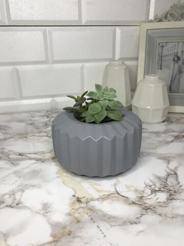 Geometrik Saksı Veya Mumluk Antrasit Hediyelik Saksılık Gri