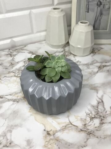 Geometrik Saksı Veya Mumluk Antrasit Hediyelik Saksılık Gri