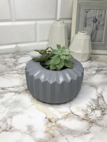 Geometrik Saksı Veya Mumluk Antrasit Hediyelik Saksılık Gri