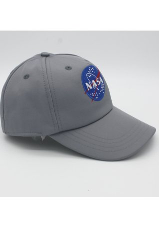 Nasa Desenli Gri Şapka Nakışlı Pamuklu Kep Nasa Şapka