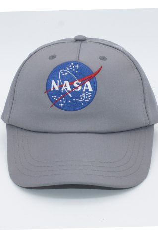 Nasa Desenli Gri Şapka Nakışlı Pamuklu Kep Nasa Şapka