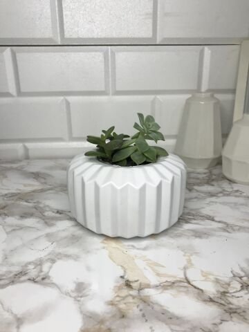 Geometrik Saksı Veya Mumluk Antrasit Hediyelik Saksılık Beyaz