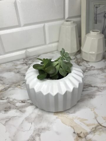Geometrik Saksı Veya Mumluk Antrasit Hediyelik Saksılık Beyaz