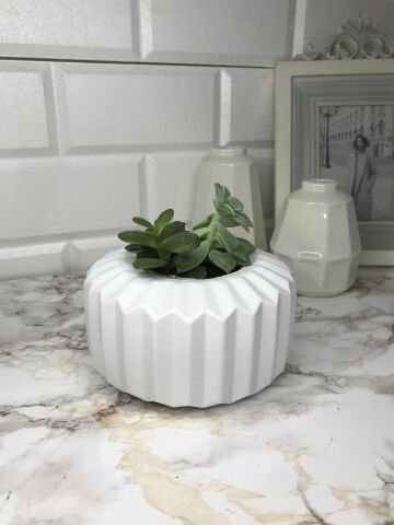 Geometrik Saksı Veya Mumluk Antrasit Hediyelik Saksılık Beyaz